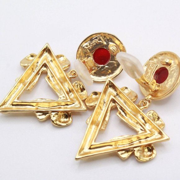 YSL YVES SAINT LAURENT RED GRIPOIX GLASS LONG EARRINGS - Picture 7 of 7